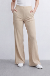 Women’s Tomato Store Rib Flow Pants Vertical Ribbed Texture Shapes A Soft Wide Leg Look Stretch Waist