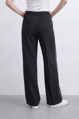 Women’s Tomato Store Stripe Ease Wide Pants Fine Pinstripe Pattern Over Smooth Tailored