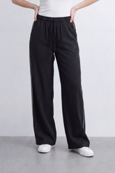 Women’s Tomato Store Stripe Ease Wide Pants Fine Pinstripe Pattern Over Smooth Tailored