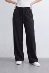 Women’s Tomato Store Stripe Ease Wide Pants Fine Pinstripe Pattern Over Smooth Tailored