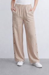 Women’s Tomato Store Button Trail Wide Pants Slub Grain Texture Falls Through A Relaxed Wide Shape
