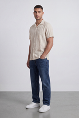 Men’s Tomato Store Riviera Texture Camp Shirt Button Front Vertical Raised Weave Linen Regular Fit