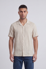 Men’s Tomato Store Riviera Texture Camp Shirt Button Front Vertical Raised Weave Linen Regular Fit