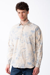 Men's Breathable Fabric Front Button-Down Over Distressed Script Print Classic Point Collar Long Sleeves With Buttoned Cuffs Shirt
