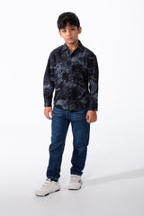 Boy's Long Sleeved Button Up Pattern Graffiti Style Versatile Slim Fit Gabardine Shirt