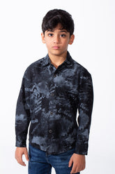 Boy's Long Sleeved Button Up Pattern Graffiti Style Versatile Slim Fit Gabardine Shirt