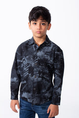 Boy's Long Sleeved Button Up Pattern Graffiti Style Versatile Slim Fit Gabardine Shirt