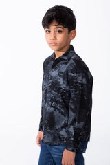 Boy's Long Sleeved Button Up Pattern Graffiti Style Versatile Slim Fit Gabardine Shirt