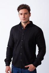Men’s Long Sleeve Button Down Knit Ribbed Patterns Regular Fit Textured Jacquard Shirt