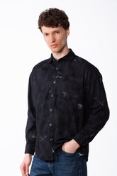 Men's Artistic Splatter Print Point Collar Long Sleeves With Buttoned Cuffs Casual Look Shirt