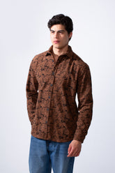 Men's Long Sleeve Velvet Button-Down Textured Fabric Printed Casual Slim Fit Shirt