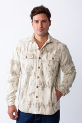 Men's Button Down Abstract Geometric Pattern With Dual Chest Flap Pockets Slim Fit Gabardine Casual Shirt