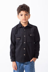 Boy's Button-Down Design Classic Collar Double Chest Pockets Textured Patterned Fabric Patch Print Versatile Warmth Slim Fit Shirt