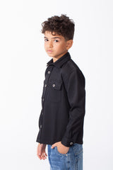 Boy's Button-Down Design Classic Collar Double Chest Pockets Textured Patterned Fabric Patch Print Versatile Warmth Slim Fit Shirt