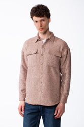 Men's Woolen Felt Fabric Classic Point Collar Chest Pockets With Flaps Detailed With Contrasting Tonal Buttons Shirt