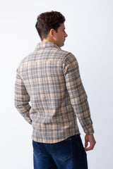 Men’s Classic Plaid Pattern Double Buttoned Chest Pockets Structured Collar Regular Fit Wool Fabric For Everyday Wear Shirt