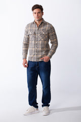Men’s Classic Plaid Pattern Double Buttoned Chest Pockets Structured Collar Regular Fit Wool Fabric For Everyday Wear Shirt