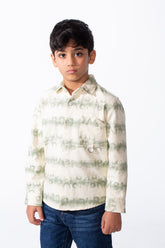 Boy's Button-Down Graphic Panels Left-Chest Utility Pocket Slim Fit Gabardine Shirt
