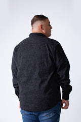 Men's Classic Neck Washed Design Button Down With Ribbed Textured Velvet Fabric Modern Big Size Shirt