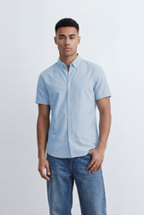 Men’s Tomato Store Oxford Slim Fit Shirt Short Sleeve Button Down Collar Lightweight Breathable Fabric