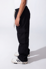 Boy's Wide-Leg Design Elastic Waist Side Cargo Pockets Hams Bungee Cords Versatile Urban Style Cargo Pants