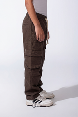 Boy's Wide-Leg Design Elastic Waist Side Cargo Pockets Hams Bungee Cords Versatile Urban Style Cargo Pants