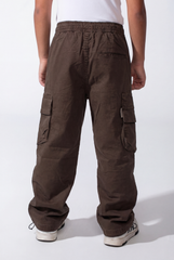 Boy's Wide-Leg Design Elastic Waist Side Cargo Pockets Hams Bungee Cords Versatile Urban Style Cargo Pants