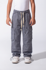 Boy's Wide-Leg Design Elastic Waist Side Cargo Pockets Hams Bungee Cords Versatile Urban Style Cargo Pants