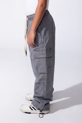 Boy's Wide-Leg Design Elastic Waist Side Cargo Pockets Hams Bungee Cords Versatile Urban Style Cargo Pants