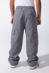 Boy's Wide-Leg Design Elastic Waist Side Cargo Pockets Hams Bungee Cords Versatile Urban Style Cargo Pants