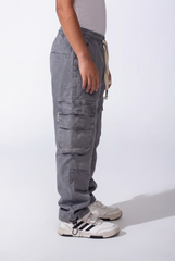 Boy's Wide-Leg Design Elastic Waist Side Cargo Pockets Hams Bungee Cords Versatile Urban Style Cargo Pants