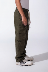 Boy's Wide-Leg Design Elastic Waist Side Cargo Pockets Hams Bungee Cords Versatile Urban Style Cargo Pants