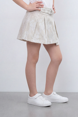 Girl's Tomato Store Lace Bloom Belted Skort Short Slim Fit Raised Floral Lace Texture Across Front And Back Pleated Wrap Panel