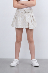 Girl's Tomato Store Lace Bloom Belted Skort Short Slim Fit Raised Floral Lace Texture Across Front And Back Pleated Wrap Panel