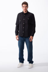 Men's Classic Collar Functional Dual Chest Pockets Tailored Long Sleeves Buttoned Cuffs Textured Patterned Fabric Regular Fit Shirt