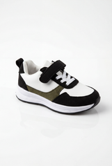 Boy's Suede Sport Sneaker Multi-Textured Appearance Padded Collar Ankle Support During Play Hook-And-Loop Strap Shoes