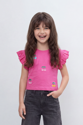 Girl's Tomato Store Cherry Pop Cropped T-Shirt Scattered Mini Cherry Artwork On Clean Plain
