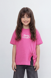 Girl's Tomato Store T-Shirt Pretty Souls Bow Knot Detail Oversize