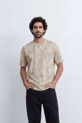 Men’s Tomato Store Textured Wash T-Shirt Abstract Vertical Pattern Surface Soft Marble Fade Effect