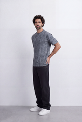 Men’s Tomato Store Textured Wash T-Shirt Abstract Vertical Pattern Surface Soft Marble Fade Effect