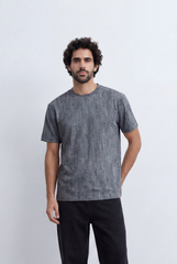 Men’s Tomato Store Textured Wash T-Shirt Abstract Vertical Pattern Surface Soft Marble Fade Effect