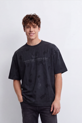Men's Tomato Store Washed T-Shirt Tonal Distressed Graphic Detail Drop Shoulder Relaxed Fit