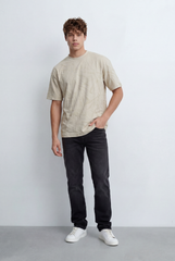 Men’s Tomato Store Shadow Leaf Graphic T-Shirt With Crew Neck Relaxed Fit Clean Stitch Lines