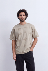 Men’s Tomato Store Embroidered Sketch T-Shirt Tonal Hand Drawn Artwork Detail Relaxed Fit
