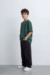 Boys’ Tomato Store Wind Script T Shirt Scattered Handwritten Typography Across The Body Dotted Line Accents Plain Surface Oversized