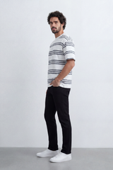 Men’s Tomato Store Parallel Wash T-Shirt Texture Allover Horizontal Stripe Print Distressed Line Effect Relaxed Fit