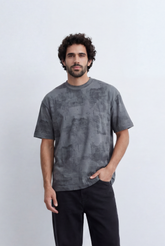 Men’s Tomato Store Abstract Washed Slim Fit T-Shirt Layered Shadow Texture Effect
