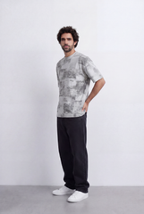 Men’s Tomato Store Abstract Washed Slim Fit T-Shirt Layered Shadow Texture Effect