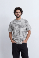 Men’s Tomato Store Abstract Washed Slim Fit T-Shirt Layered Shadow Texture Effect