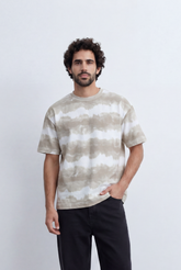 Men’s Tomato Store Tie Dye Stripe T-Shirt Blended Horizontal Wash Pattern Relaxed Shape